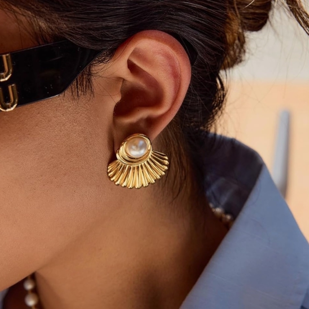 Gold and Pearl Shell Earrings